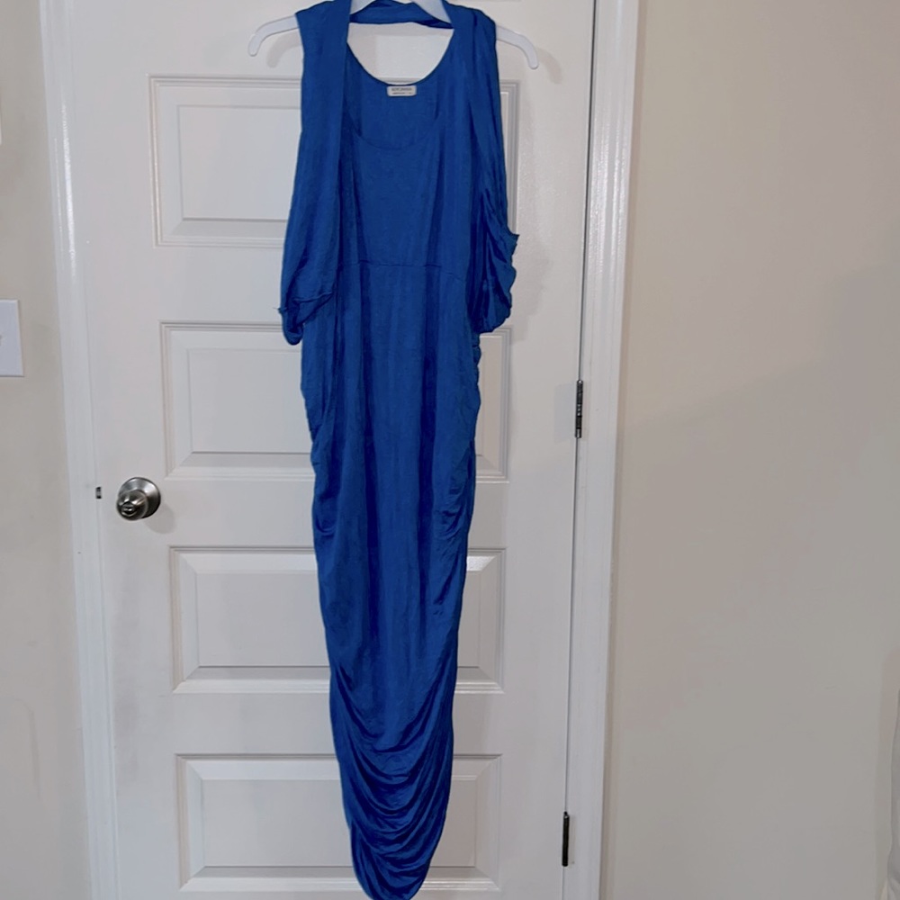 Off shoulder midi dress with touching detail from Kiyonna. Wedding, Easter, work